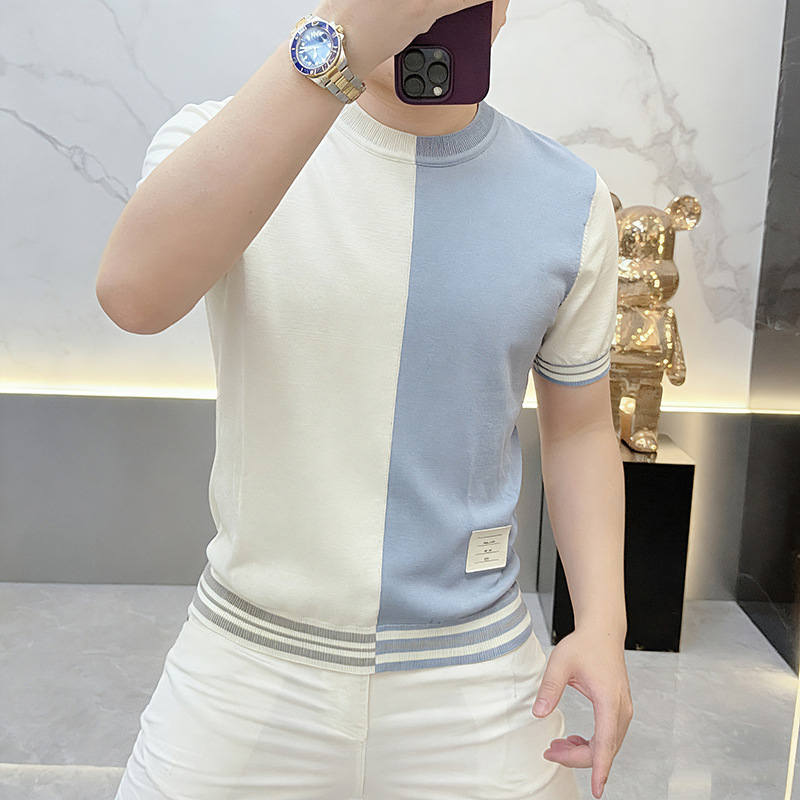 Men's Stylish Silk-Knit Crew-Neck T-Shirt